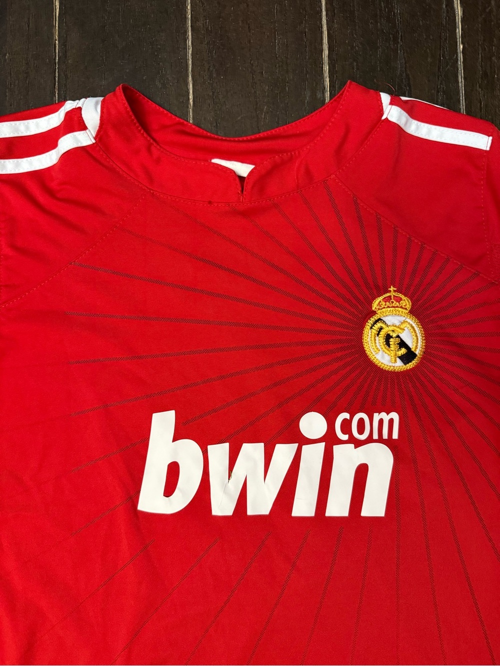 Real Madrid Bwin Soccer Jersey Red Real Galaxy 17 Football Shirt 19” P2P Y2K